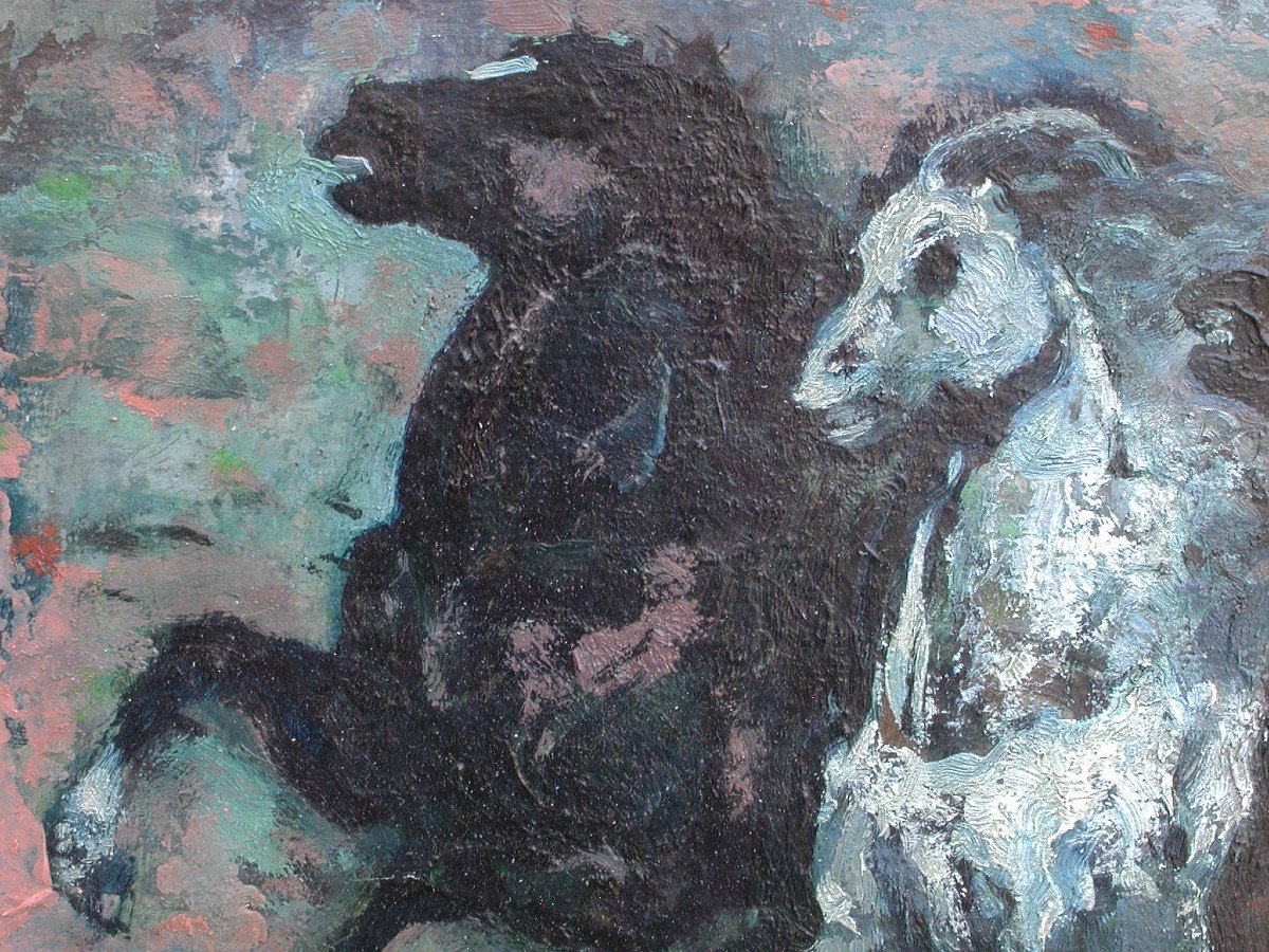 Denis Holeget "the Horses" Oil On Cardboard 22x30-photo-2